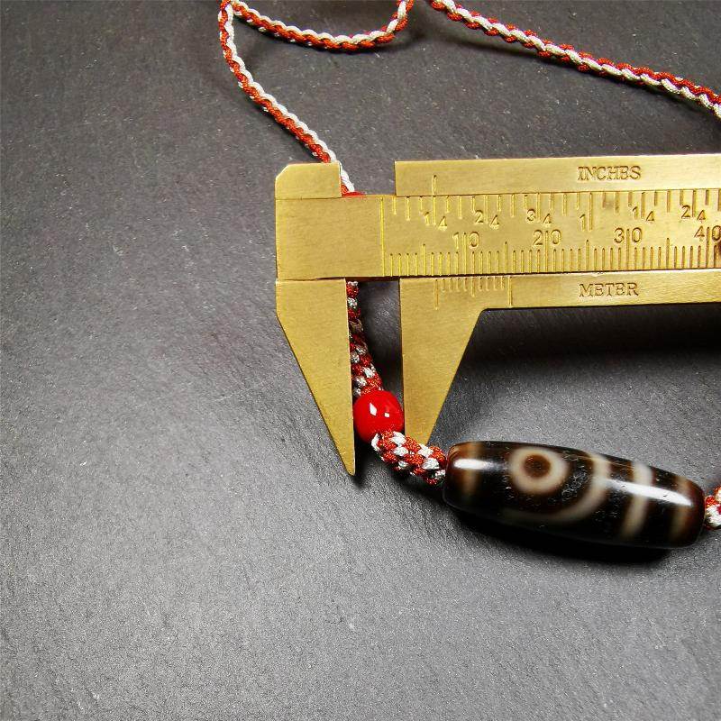 2 Eyed Dzi Bead Necklace - Tibetan Buddhist bead necklace, size reference