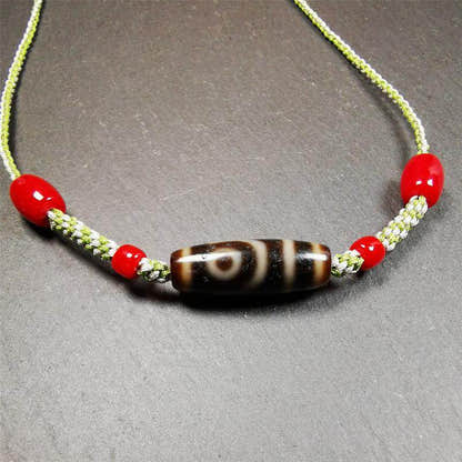 2 Eyed Dzi Bead Necklace - Tibetan Buddhist bead necklace, view 6