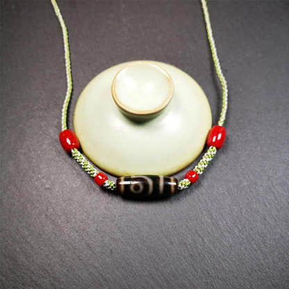 2 Eyed Dzi Bead Necklace - Tibetan Buddhist bead necklace, view 7