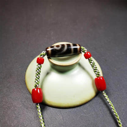 2 Eyed Dzi Bead Necklace - Tibetan Buddhist bead necklace, view 8