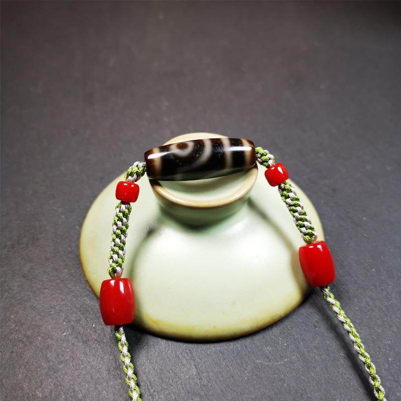 2 Eyed Dzi Bead Necklace - Tibetan Buddhist bead necklace, view 8