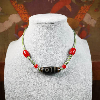2 Eyed Dzi Bead Necklace - Tibetan Buddhist bead necklace, view 4