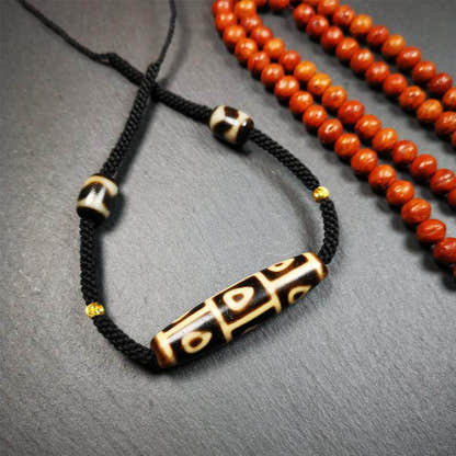 9 Eyed Bodhi Dzi Bead Necklace - Tibetan Buddhist bead necklace, view 4