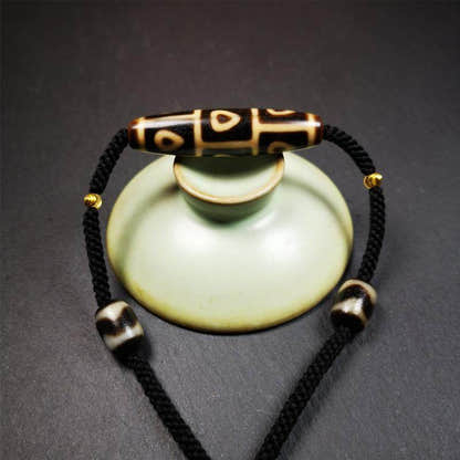 9 Eyed Bodhi Dzi Bead Necklace - Tibetan Buddhist bead necklace, view 5
