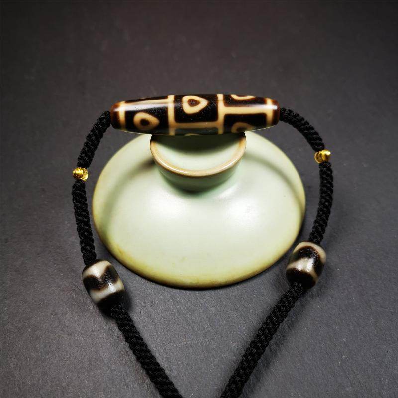 9 Eyed Bodhi Dzi Bead Necklace - Tibetan Buddhist bead necklace, view 5