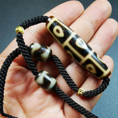 9 Eyed Bodhi Dzi Bead Necklace - Tibetan Buddhist bead necklace, view 7