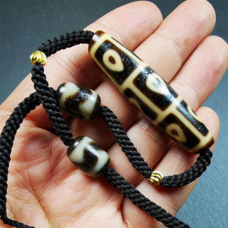 9 Eyed Bodhi Dzi Bead Necklace - Tibetan Buddhist bead necklace, view 7