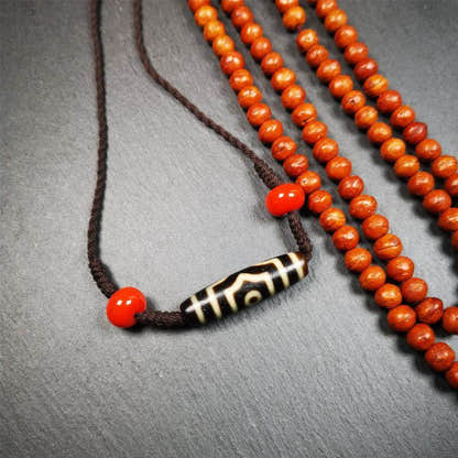 3 Eyed Dzi Bead Necklace - Tibetan Buddhist bead necklace, view 5