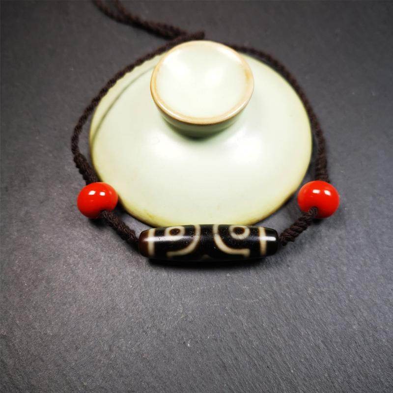 3 Eyed Dzi Bead Necklace - Tibetan Buddhist bead necklace, view 6