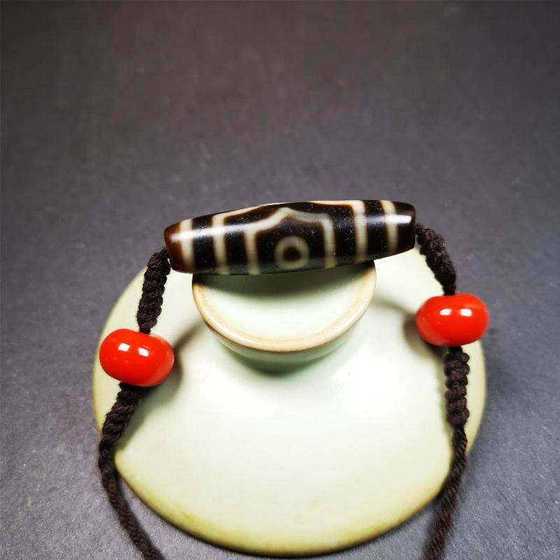 3 Eyed Dzi Bead Necklace - Tibetan Buddhist bead necklace, view 7