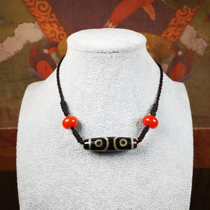 3 Eyed Dzi Bead Necklace - Tibetan Buddhist bead necklace, view 8