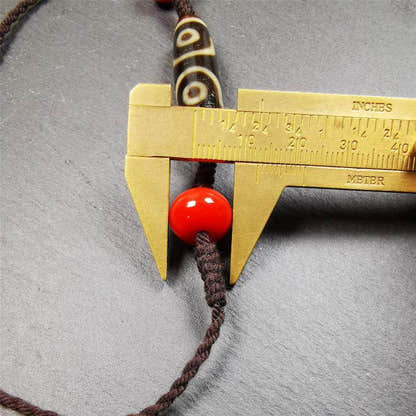 3 Eyed Dzi Bead Necklace - Tibetan Buddhist bead necklace, size reference