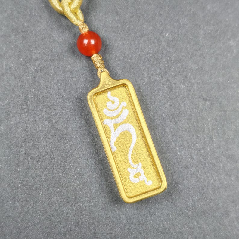 Hand-Painted Green Tara's Seed Syllable Tam Locket - Tibetan Buddhist art, detailed view