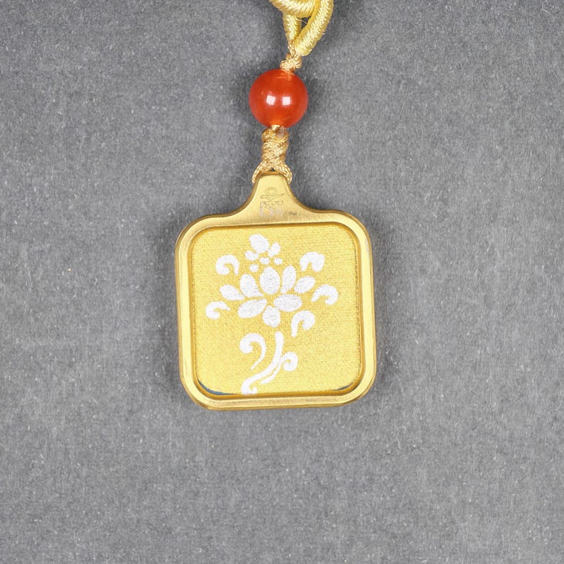 Hand-Painted Lotus Flower Locket Thangka - Tibetan Gau Box Amulet - Tibetan thangka painting, view 6