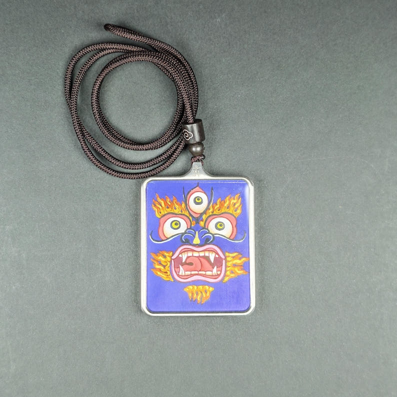 Hand-Painted Mahakala Locket Thangka - Tibetan Gau Box Amulet - Tibetan thangka painting, view 10