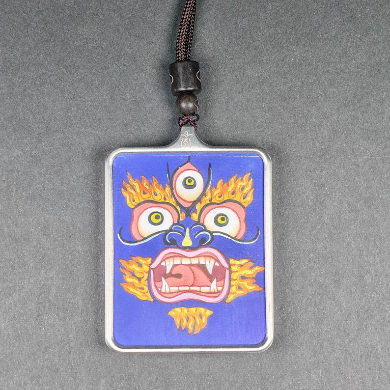 Hand-Painted Mahakala Locket Thangka - Tibetan Gau Box Amulet - Tibetan thangka painting, view 5