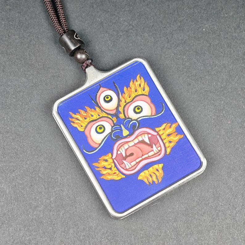 Hand-Painted Mahakala Locket Thangka - Tibetan Gau Box Amulet - Tibetan thangka painting, view 7
