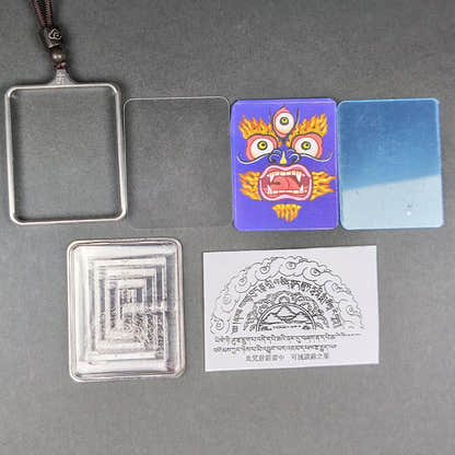 Hand-Painted Mahakala Locket Thangka - Tibetan Gau Box Amulet - Tibetan thangka painting, view 4