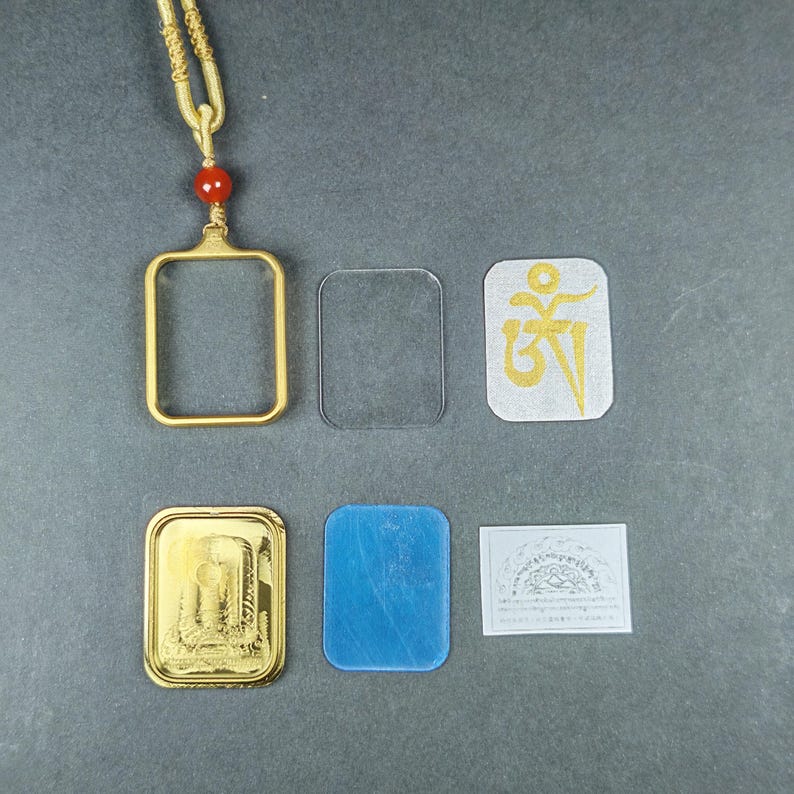 Hand-Painted OM Letter Locket Tibetan Gau Box Amulet - Tibetan Buddhist amulet, detailed view