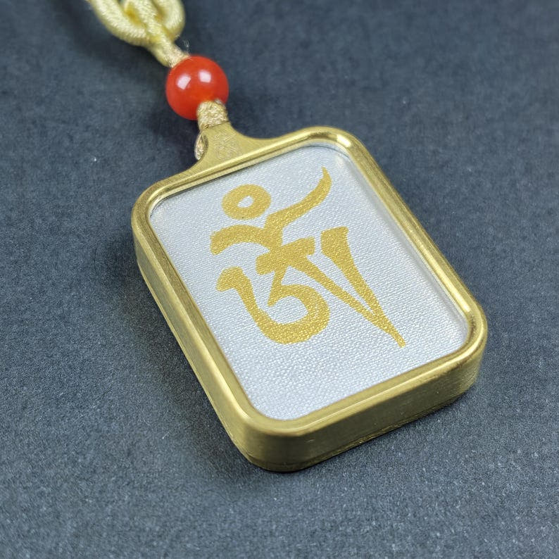 Hand-Painted OM Letter Locket Tibetan Gau Box Amulet - Tibetan Buddhist amulet, view 7