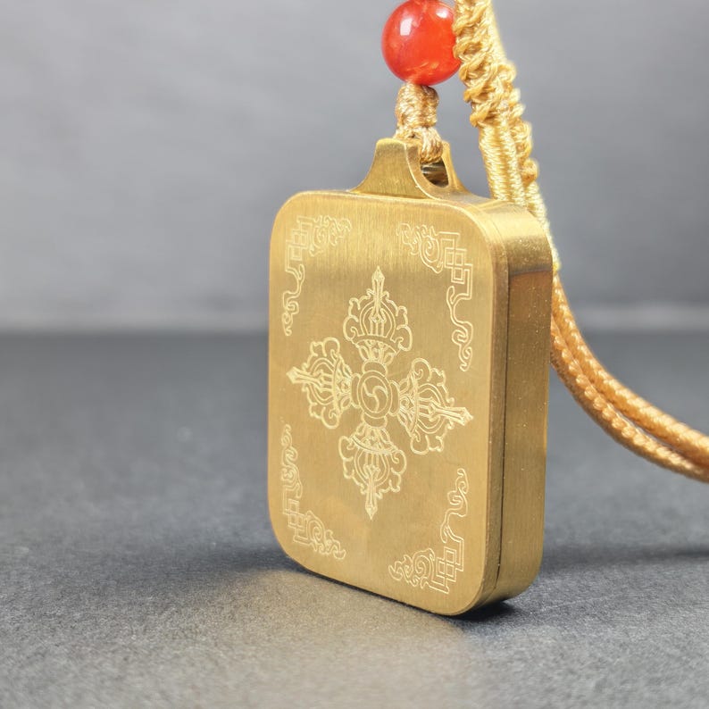 Hand-Painted OM Letter Locket Tibetan Gau Box Amulet - Tibetan Buddhist amulet, view 9