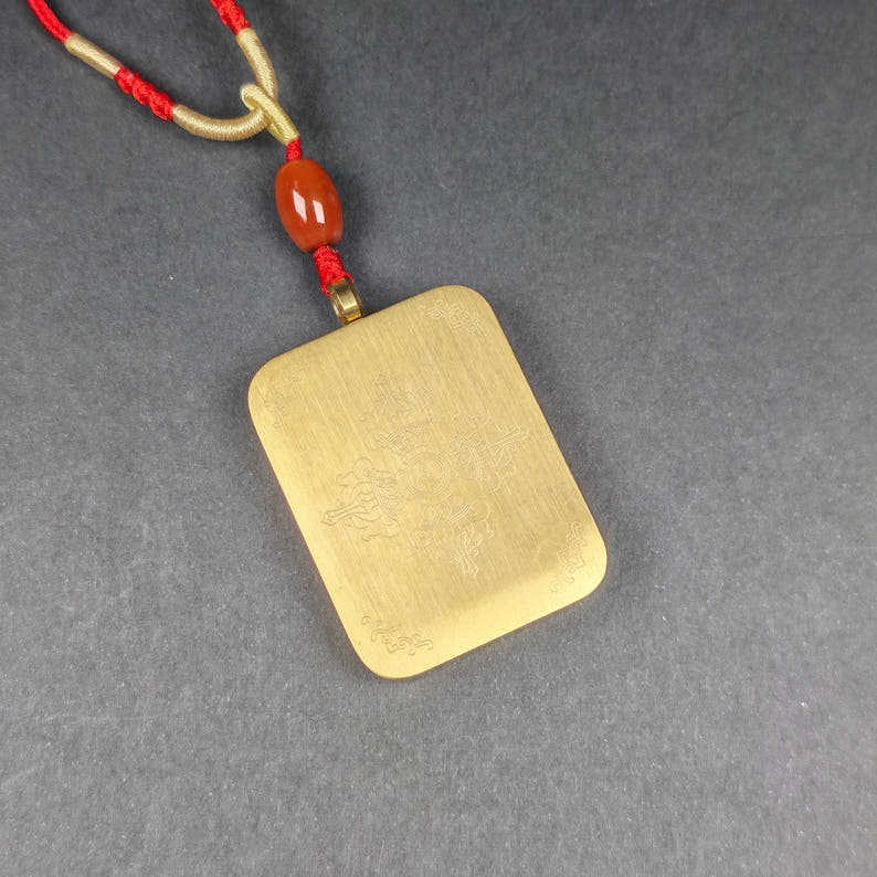 Hand-Painted Yellow Jambhala Locket Thangka - Tibetan Gau Box Amulet - Tibetan thangka painting, view 5