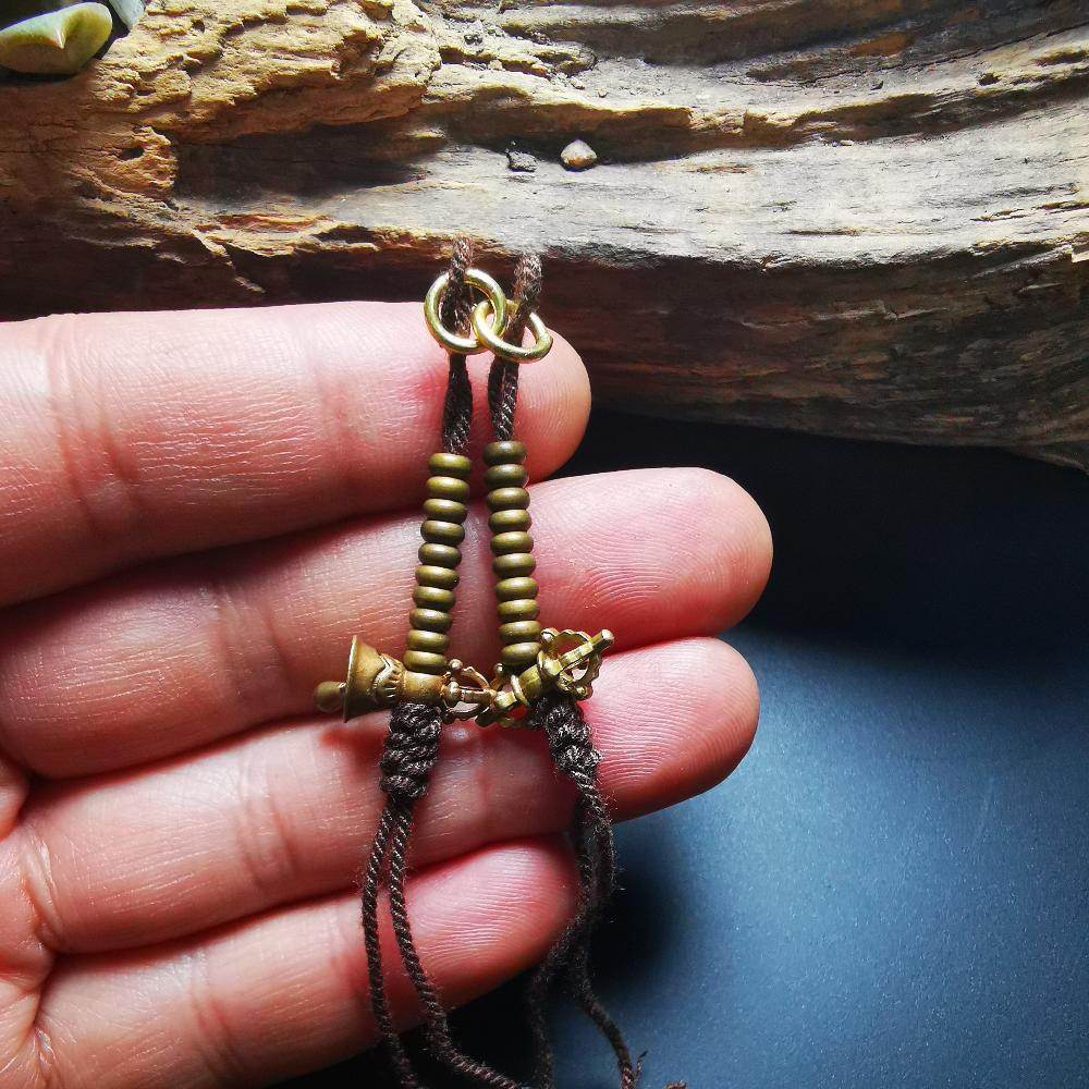 4mm Brass Prayer Bead Counters with Dorje Bell Pendant - Tibetan Buddhist art, view 10