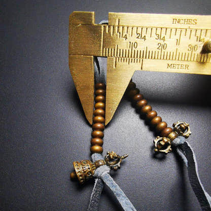 5mm Brass Prayer Bead Counters with Dorje Bell Pendant - Tibetan Buddhist art, size reference