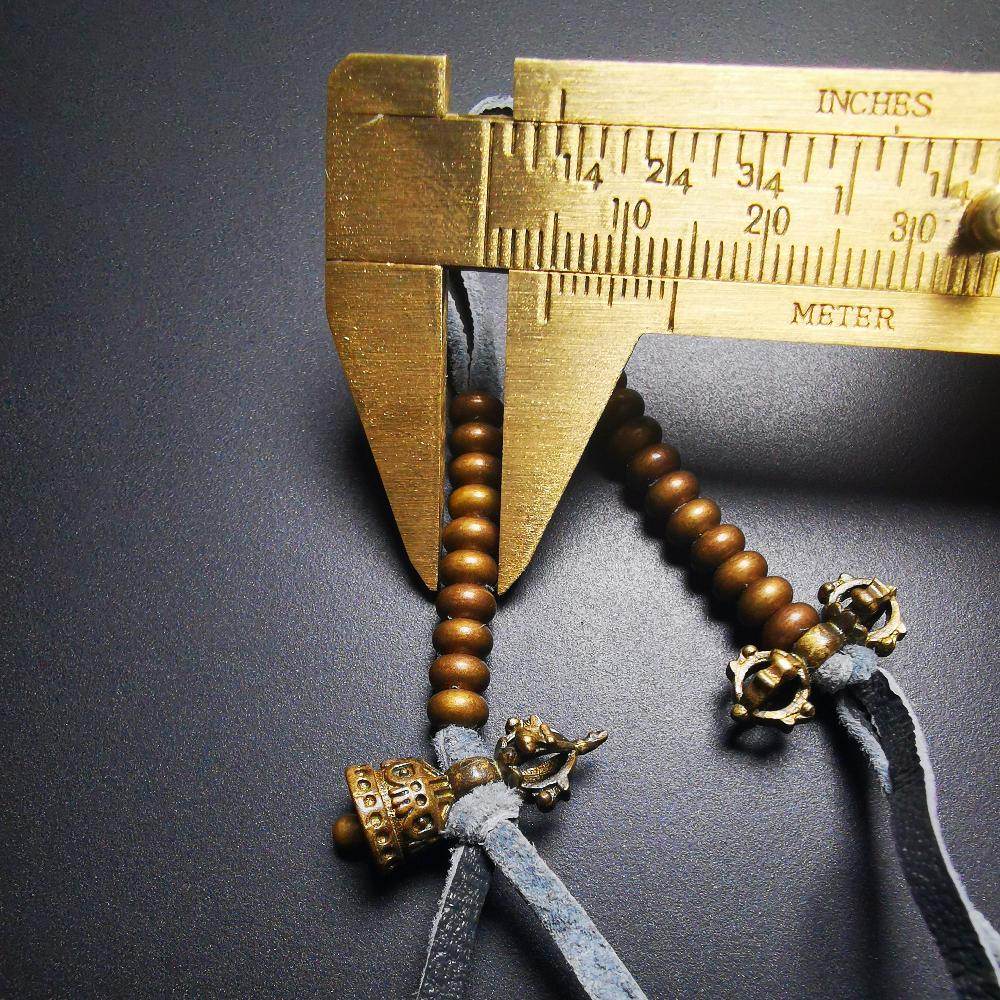 5mm Brass Prayer Bead Counters with Dorje Bell Pendant - Tibetan Buddhist art, size reference