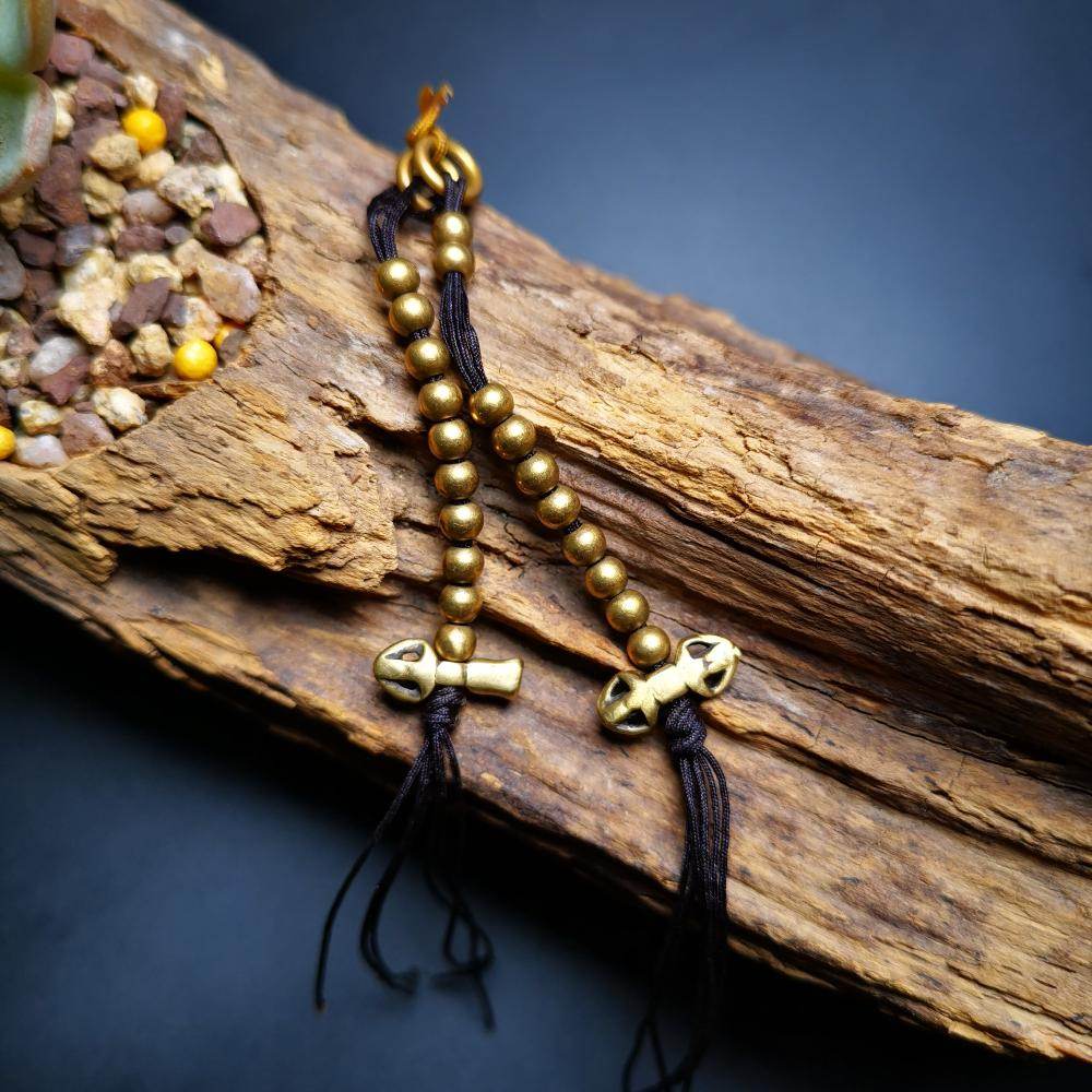 4mm Brass Prayer Bead Counters with Dorje Bell Pendant - Tibetan Buddhist art, view 6