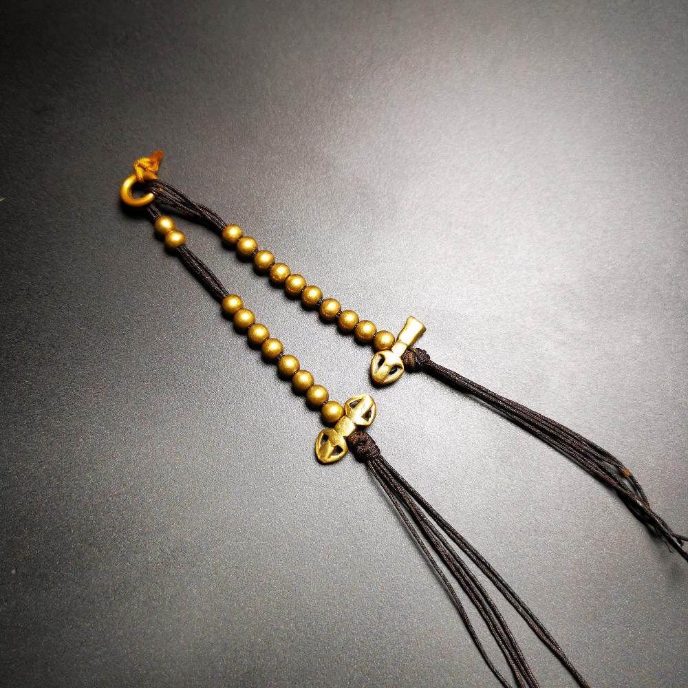 4mm Brass Prayer Bead Counters with Dorje Bell Pendant - Tibetan Buddhist art, view 7