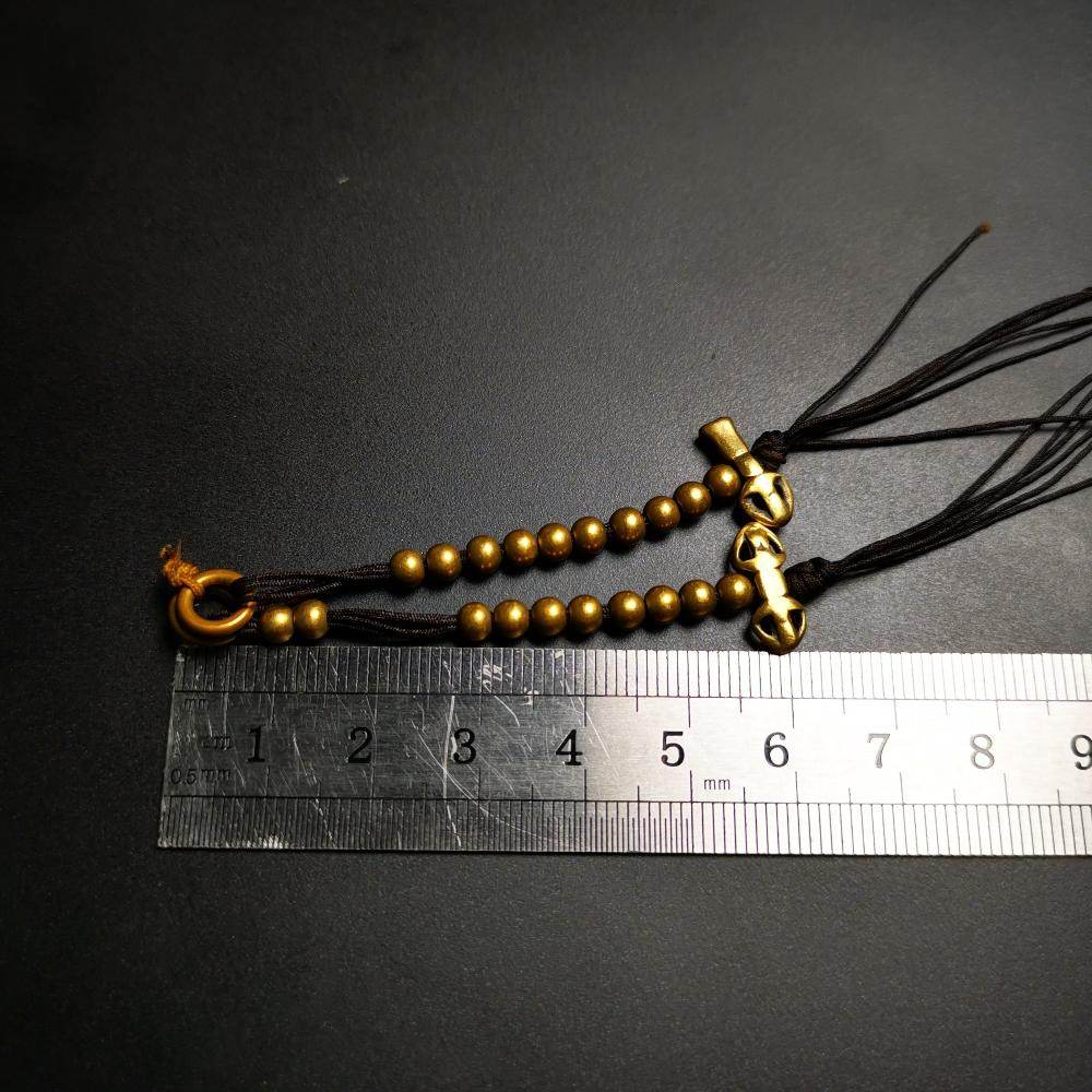 4mm Brass Prayer Bead Counters with Dorje Bell Pendant - Tibetan Buddhist art, size reference