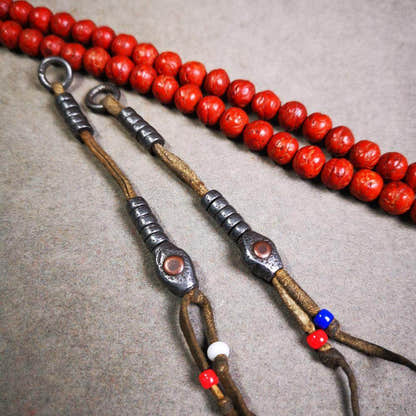 6mm Cold Iron Prayer Bead Counters with Mantra Dot Pendant - Tibetan Buddhist art, front view
