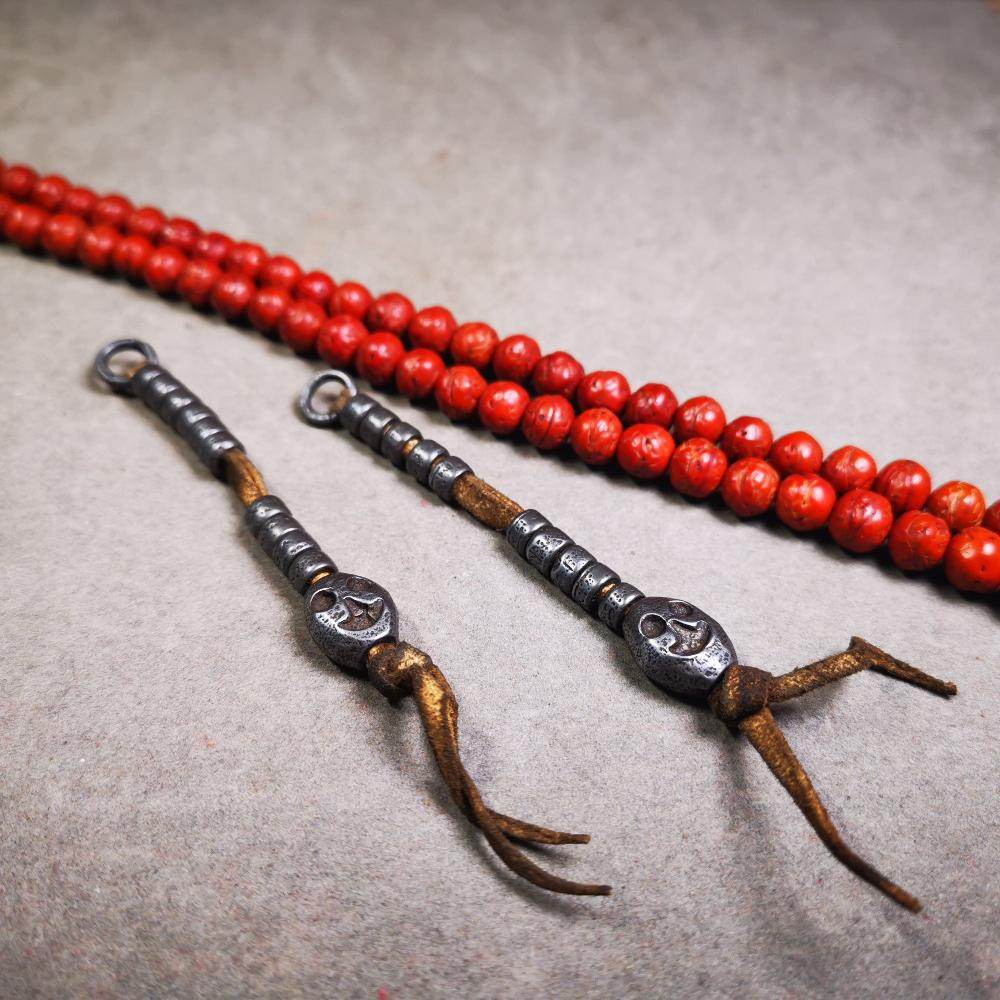 6mm Cold Iron Prayer Bead Counters - Tibetan Buddhist art, close-up detail