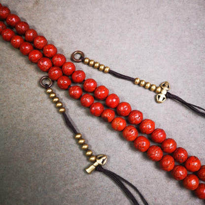 4mm Brass Prayer Bead Counters with Dorje Bell Pendant - Tibetan Buddhist art, detailed view