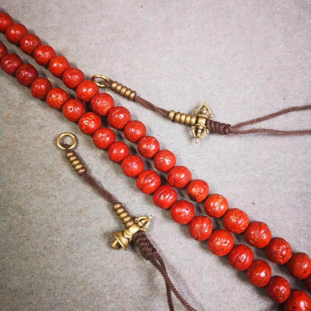 4mm Brass Prayer Bead Counters with Dorje Bell Pendant - Tibetan Buddhist art, detailed view