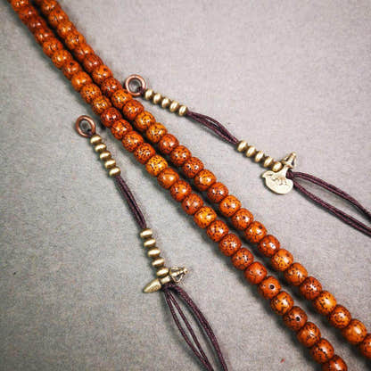 4mm Brass Prayer Bead Counters with Kila and Kartika Pendant - Tibetan Buddhist art, close-up detail