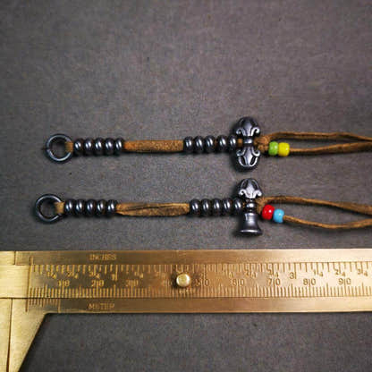 5mm Cold Iron Prayer Bead Counters with Dorje Bell Pendant - Tibetan Buddhist art, size reference