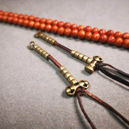 5mm Brass Prayer Bead Counters with Dorje Bell Pendant - Tibetan Buddhist art, close-up detail