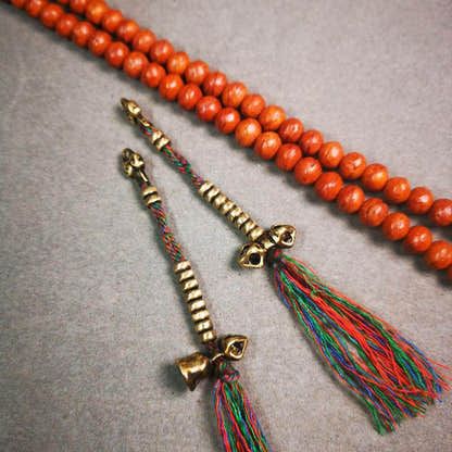 5mm Brass Prayer Bead Counters with Dorje Bell Pendant - Tibetan Buddhist art, front view