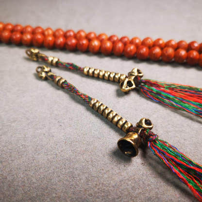 5mm Brass Prayer Bead Counters with Dorje Bell Pendant - Tibetan Buddhist art, close-up detail