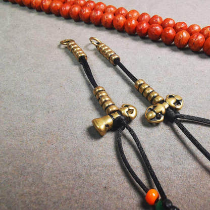 5mm Brass Prayer Bead Counters with Dorje Bell Pendant - Tibetan Buddhist art, view 5