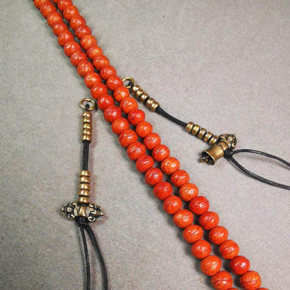5mm Brass Prayer Bead Counters with Dorje Bell Pendant - Tibetan Buddhist art, detailed view