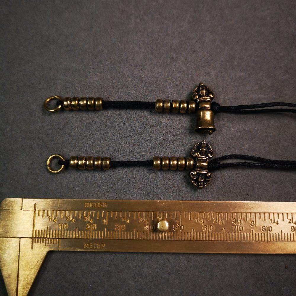 5mm Brass Prayer Bead Counters with Dorje Bell Pendant - Tibetan Buddhist art, size reference