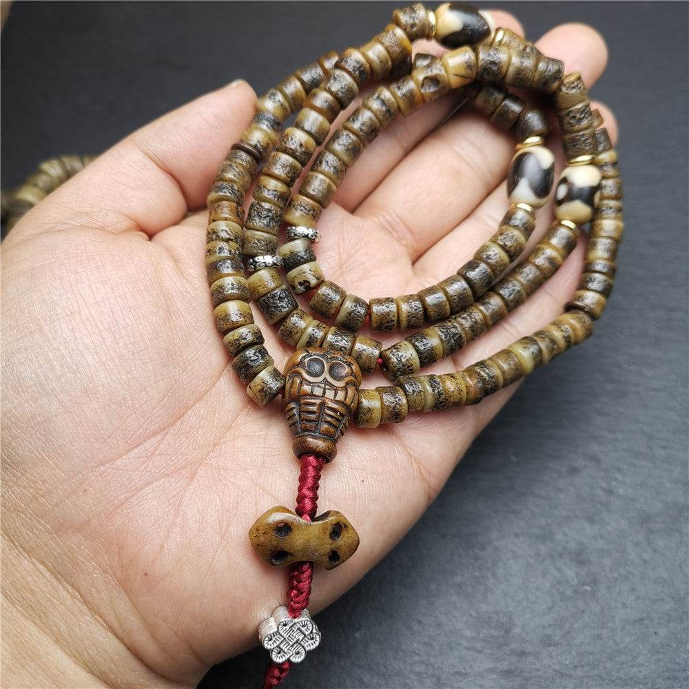Old Kapala Skull Bone Mala - Tibetan Buddhist mala beads, view 4