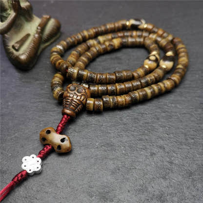 Old Kapala Skull Bone Mala - Tibetan Buddhist mala beads, view 5