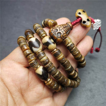 Old Kapala Skull Bone Mala - Tibetan Buddhist mala beads, view 7