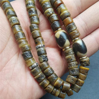 Old Kapala Skull Bone Mala - Tibetan Buddhist mala beads, close-up detail