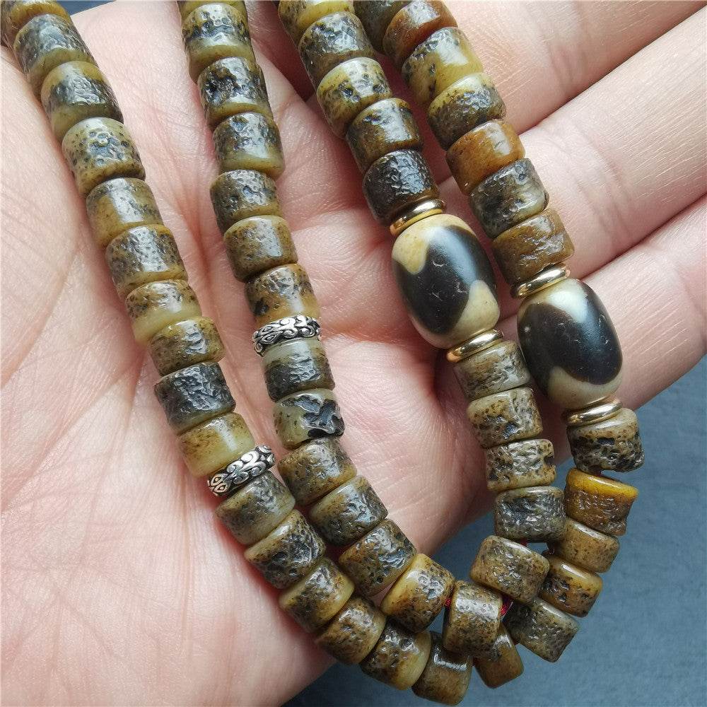 Old Kapala Skull Bone Mala - Tibetan Buddhist mala beads, close-up detail