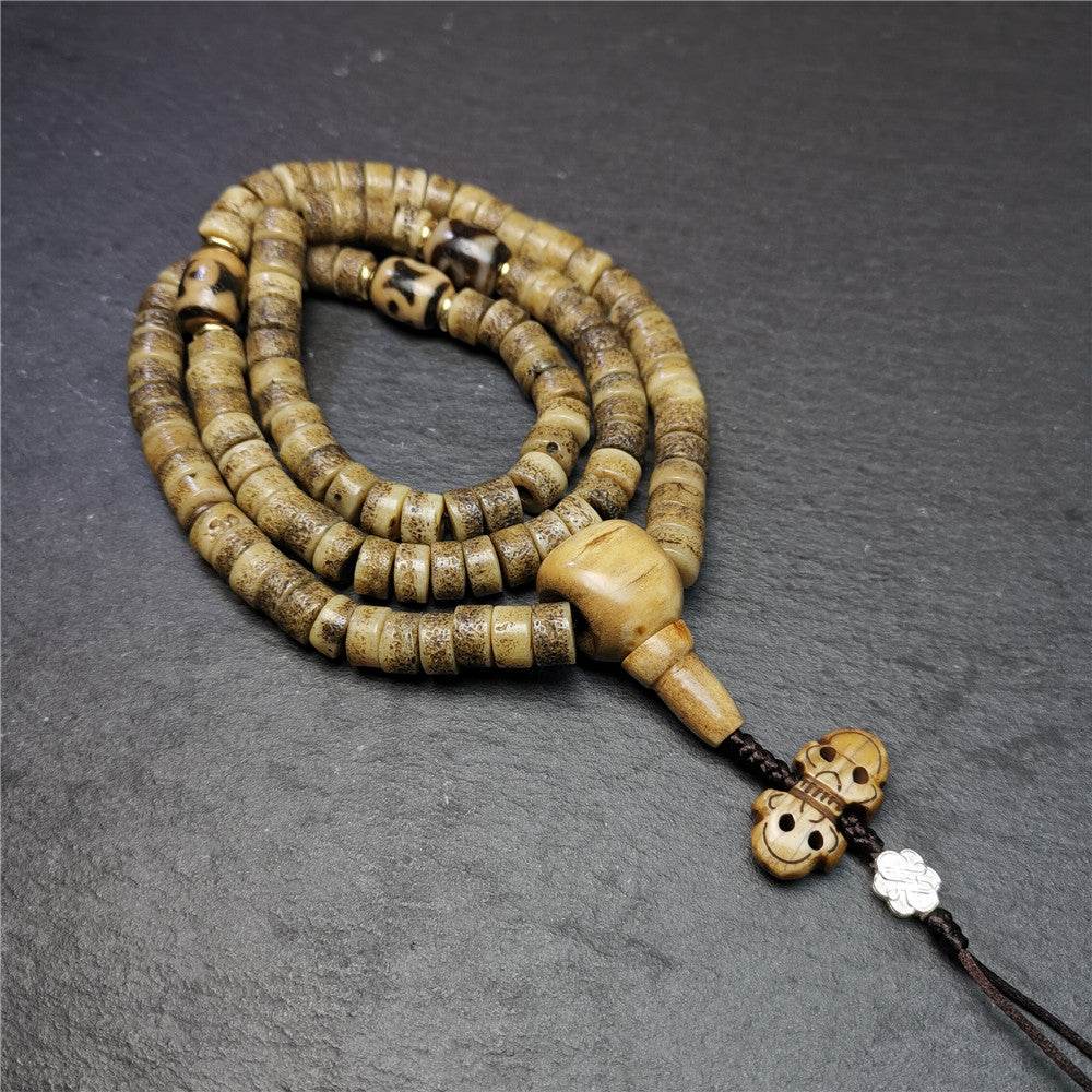 Old Kapala Skull Bone Mala - Tibetan Buddhist mala beads, view 4